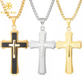 Religious Christian Catholic Jewelry Gothic Men Gold Plated Crucifix Pendant Stainless Steel Cross Necklace