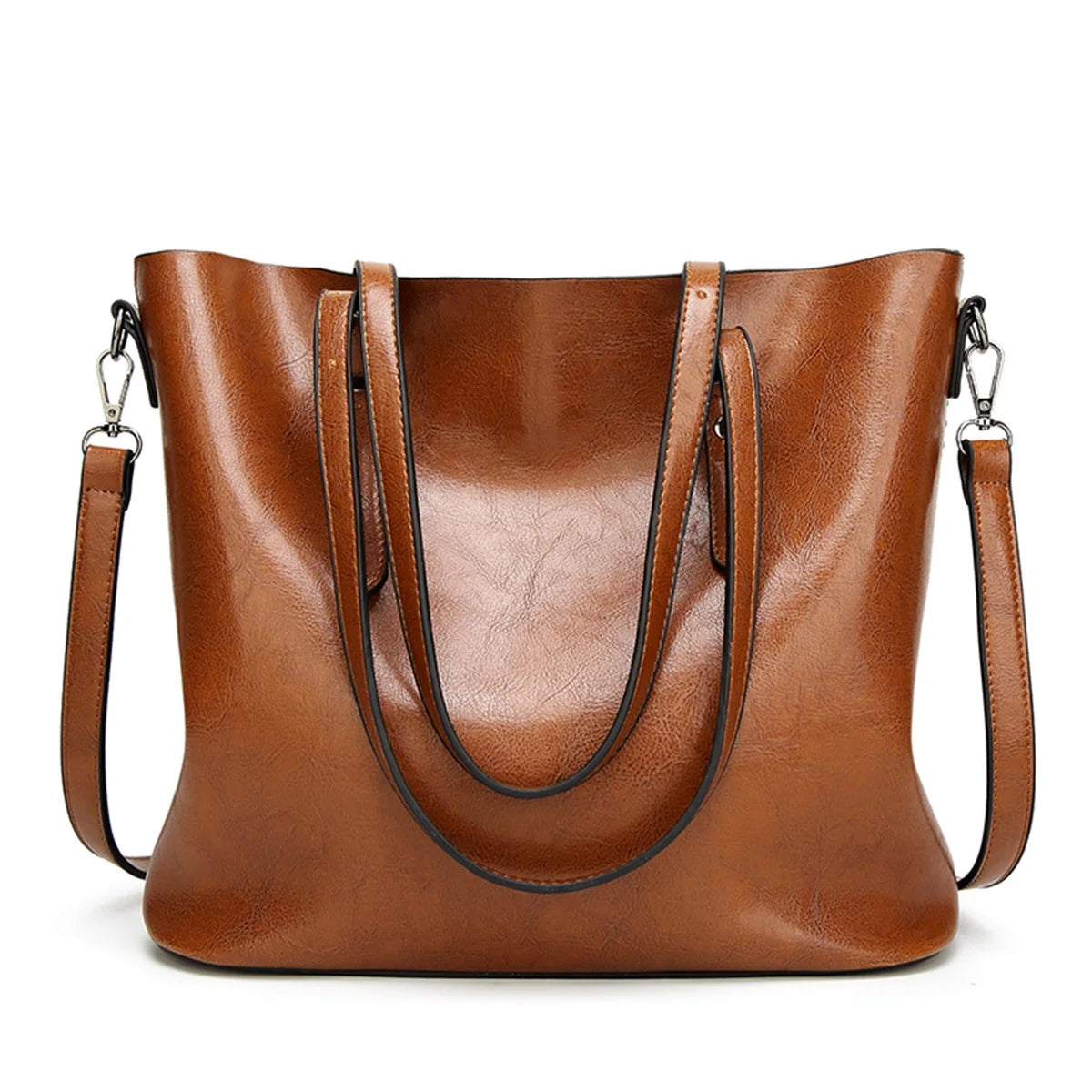 Customizable Logo Oil Wax Leather Tote Bag Elegant Retro Style Soft PU Handbag Glossy Patent Leather Cotton Lining