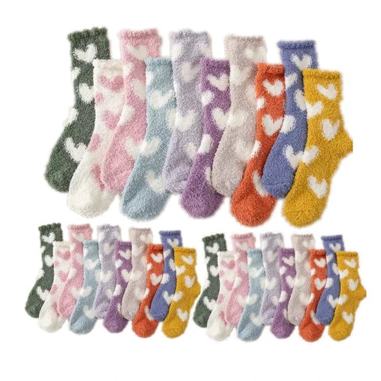 Love Women Cozy Crew Socks Valentines Winter Sleep Bed Floor Home Fluffy Coral Velvet Heart Fuzzy Christmas Coral Fleece Sock
