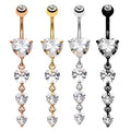 Dangled Belly Button Rings Surgical Steel 14G Bar Navel Piercing Ring Crystal CZ Bee Flower Heart Belly Ring Ear Jewelry Long