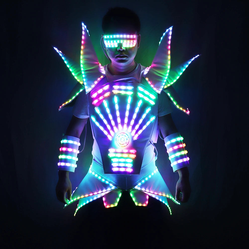 Full Color LED Robot Suit Adults Unisex Jacket Club Show Armor Colorful Light Mirror Clothe Outfits Helmets Parties Shows