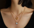 Simple Stacking 18K Gold Plated Stainless Steel White Shell Heart Shape Pendant Necklace for Women