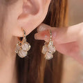 Trendy Opals Pendant Earrings for Women Exquisite Zircon Flower Metal Earring Girls Party Luxury Unusual Jewelry