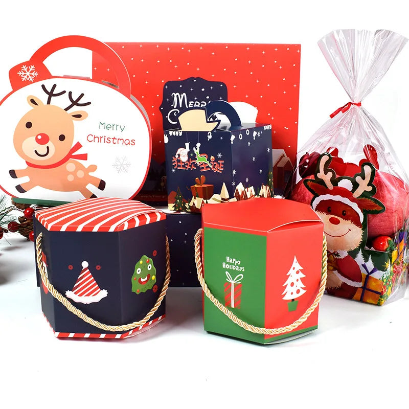 Christmas for Treat Gift Boxes Handle Recyclable Paper Board Custom Size Self Erecting for Candy Pastry Bakery Candle Use