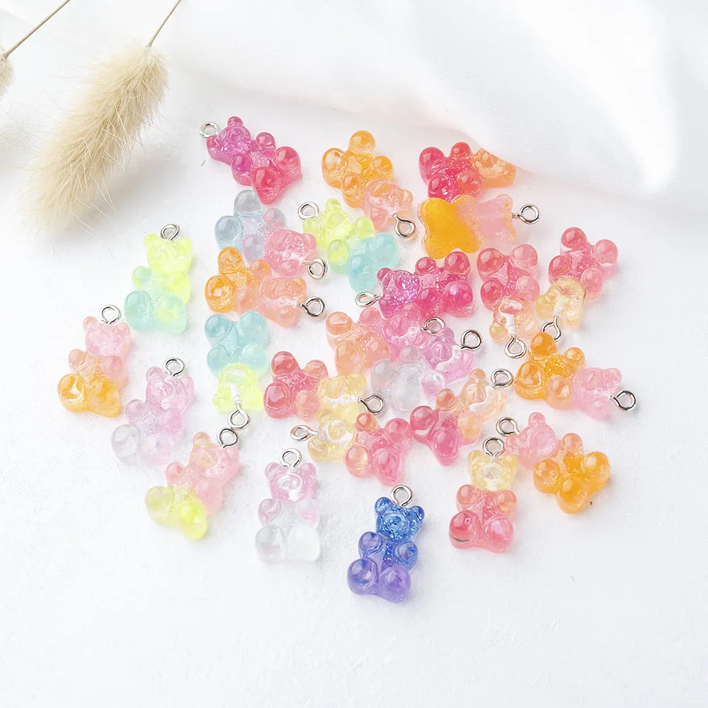 2021 New Jewelry Finding Cartoon Style Resin Bear Animal Colorful Gummy Bear Jewelry Making Accessories