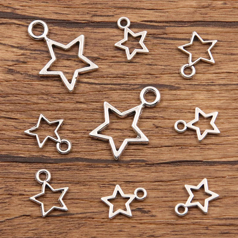 Hollow Big Small Star Charms Geometry Pendant Metal Alloy DIY Necklace Bracelet Earrings Marking