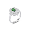 YBO Wholesale 925 Sterling Silver Natural Gem Stone Diopside Flower Rings Adjustable Oval Cut Trendy Jewelry Weddings Parties
