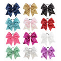 Sequin Ribbon Cheer Leader Hair Bows With Elastic Band School Cheerleading Bows