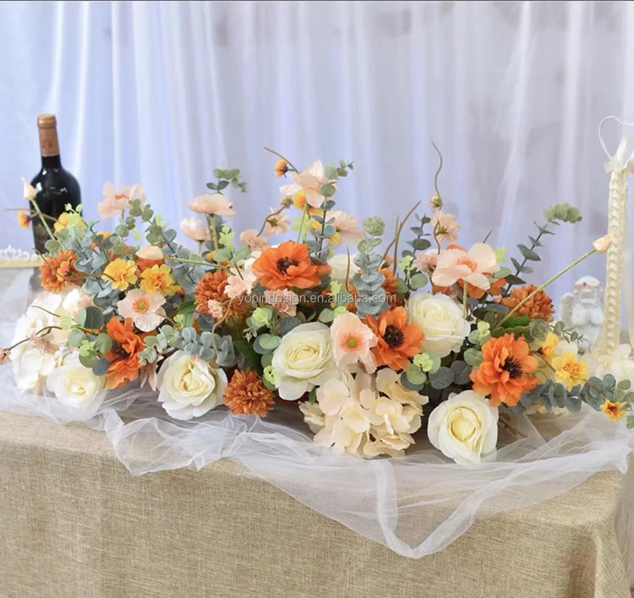 ALH54 Wholesale Artificial Silk Wedding Flower Table Runner