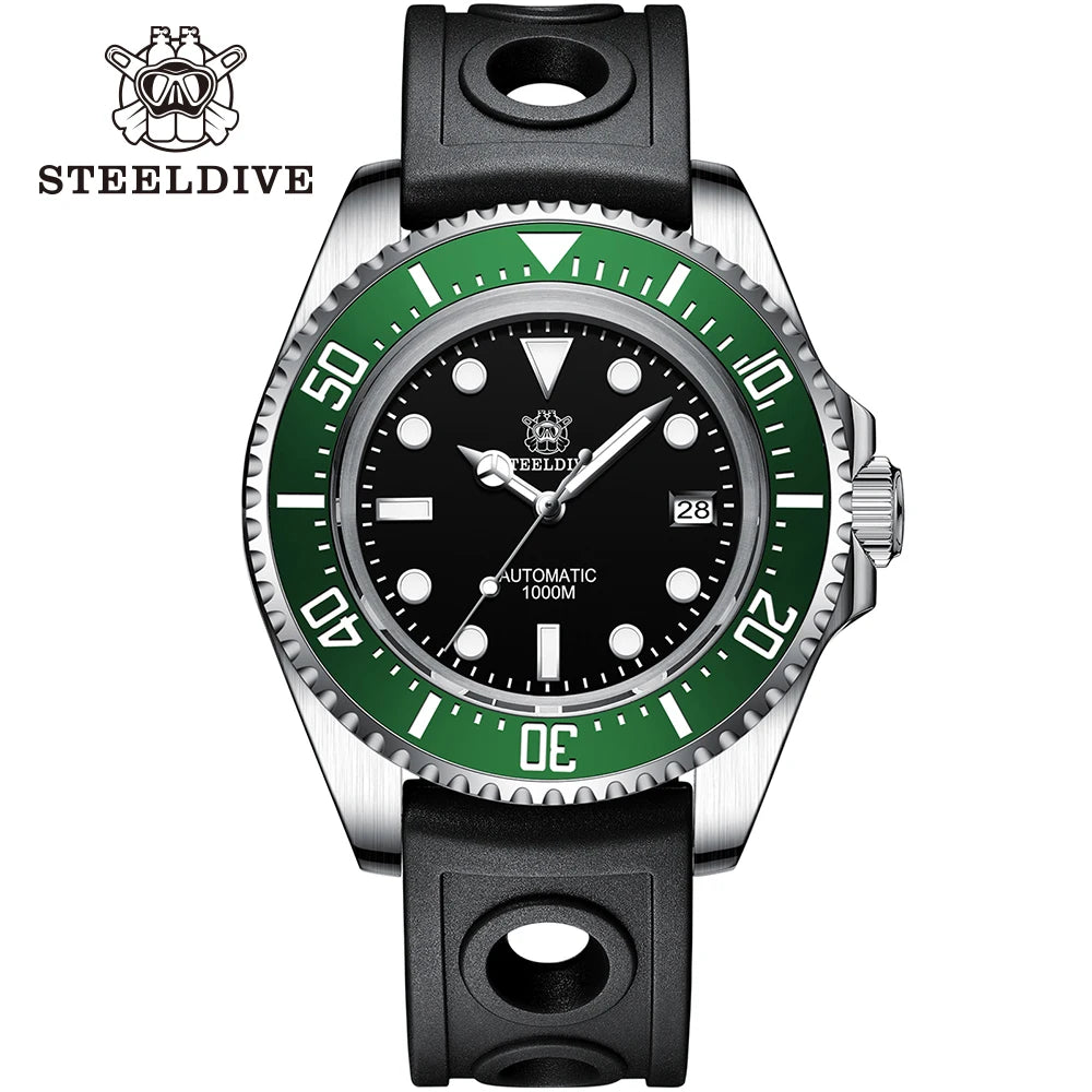 STEELDIVE SD1964 Black Dial Green Bezel 45.4MM Big Size 1000M Waterproof NH35 Mechanic Automatic Watch