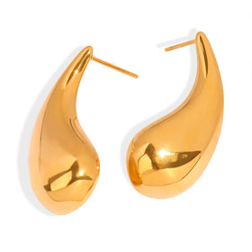 2024 New Minimalist Hollow Water Drop Hoop Earrings Stainless Steel Women Long Tear Trendy Fashion Gold Plated