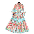 LE1937 French Court Style Mini Dress Spring Women Belted Floral Print Slimming Holiday Flowing Woven Natural Evening Dress