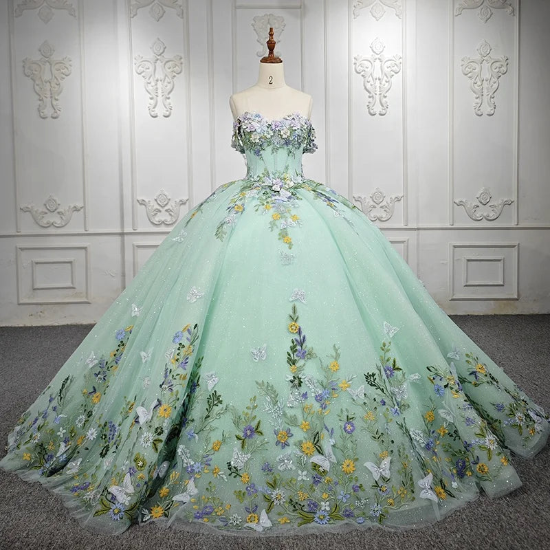 Jancember 6536 Sparkling Gradient Green Blue Ball Gown Evening Party Plus Size Dresses