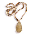 New Wholesale Boho Women Customized Jewelry 8mm Natural Stone Crystal Glass Knotted Necklace 6cm Height Big Oval Druzy Necklace