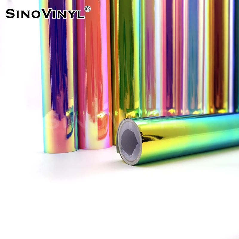 SINOVINYL Vinyl Roll Suppliers Chrome Rainbow Holographic Wallpaper Graphic Colorful DIY Cutting Vinyl Adhesive Sticker Roll