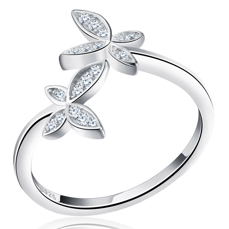 RINNTIN SR10 100% Real 925 Sterling Silver Adjustable Butterfly  Ring for Women