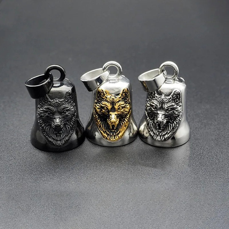 Good Luck Gift Wolf Head Guardian Motorcycle Biker Ride Gremlin Bell Pendant Keychain