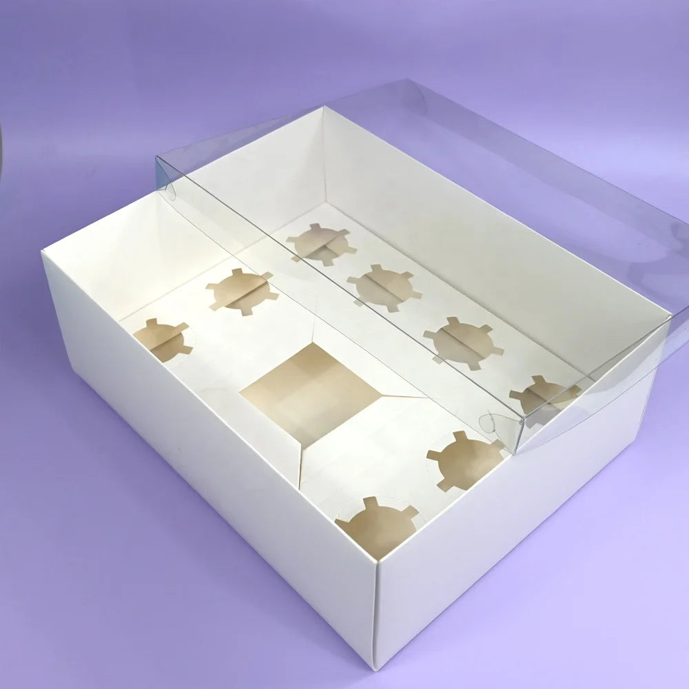 XJH 8 Hole Muffin Pastry Bakery Paper Cake Packaging Gift Party Box With Clear Lid Cupcake Food Donuts Bento Cake Boxes