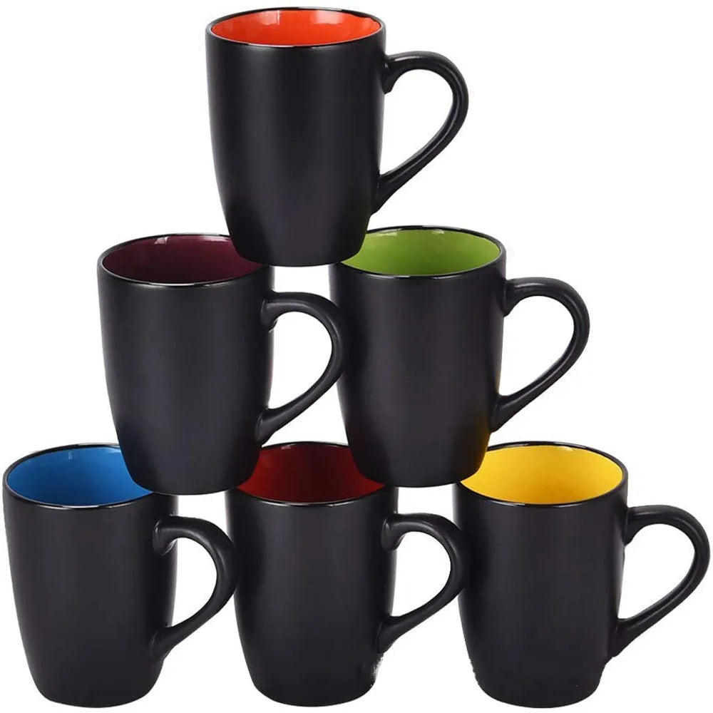 Hot Sale Creative Frosted Premium Drum Inner Color Ceramic Porcelain Coffee Mug Cup