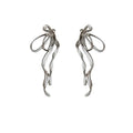 SC Unique Design Silver Plated Butterfly Shaped Korean Earrings 925 Sterling Silver Needle Ribbon Bow Stud Earrings for Women