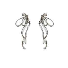SC Unique Design Silver Plated Butterfly Shaped Korean Earrings 925 Sterling Silver Needle Ribbon Bow Stud Earrings for Women