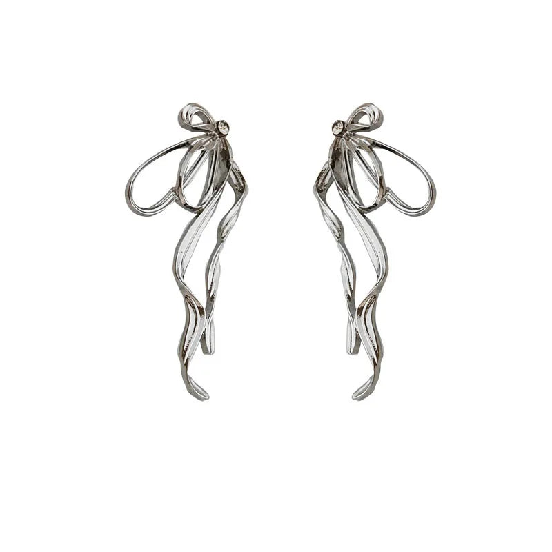 SC Unique Design Silver Plated Butterfly Shaped Korean Earrings 925 Sterling Silver Needle Ribbon Bow Stud Earrings for Women