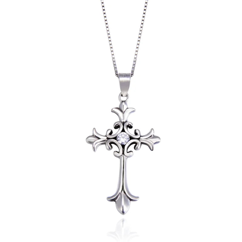 Arrow Shape Christian Jesus Cross Pendant Necklace Sterling SIlver CZ Cross Necklace