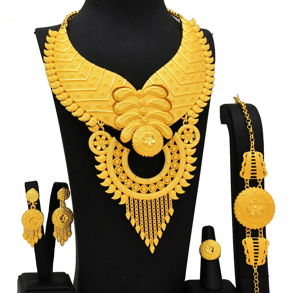 Dubai Indian Necklace Earrings Bigger Pendant Jewelry Set Gold Color for Women Nigeria African Bridal Wedding Party Jewellery