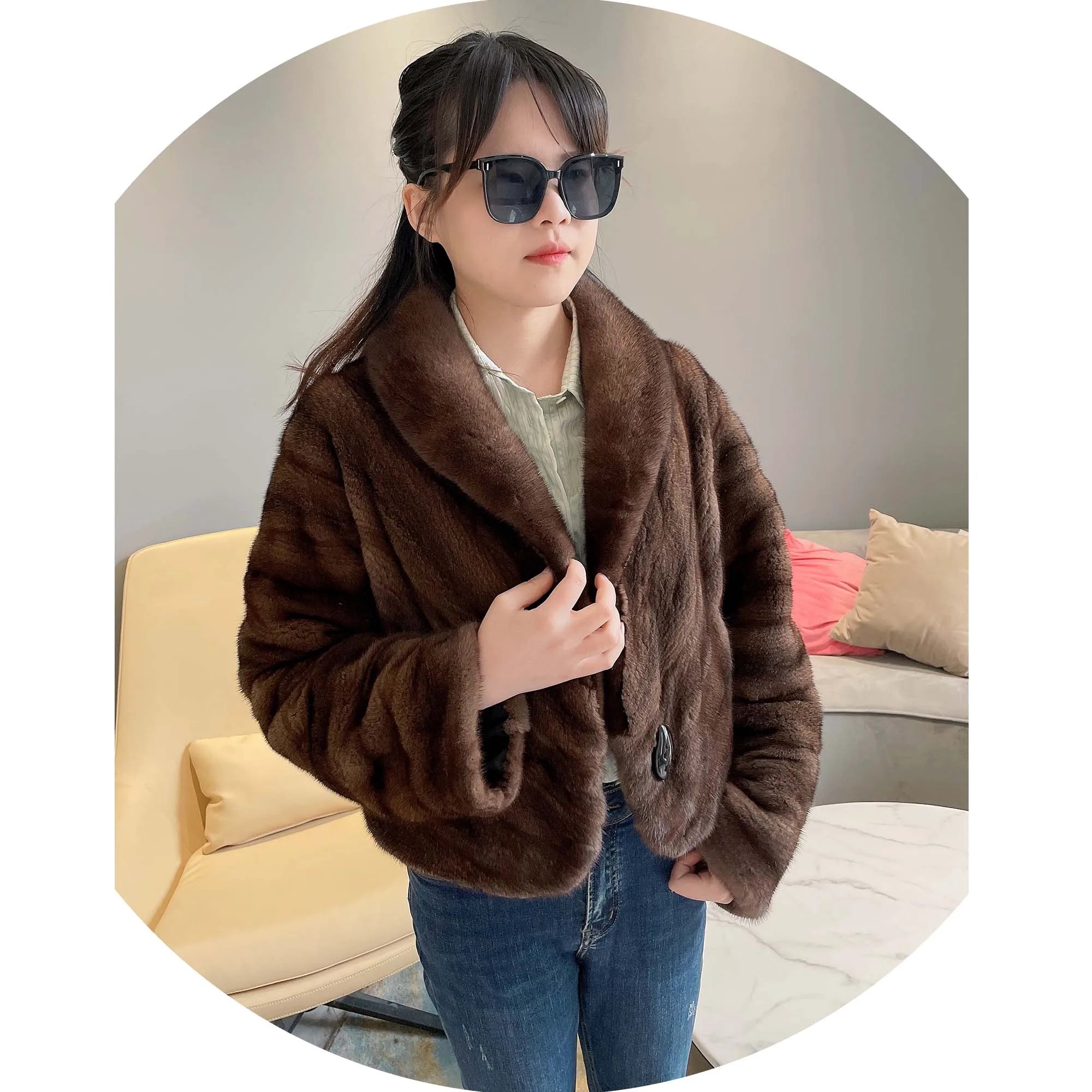 Spring Autumn Winter Soft Nice Touch New Natural Brown Mink Skin Fur Coat