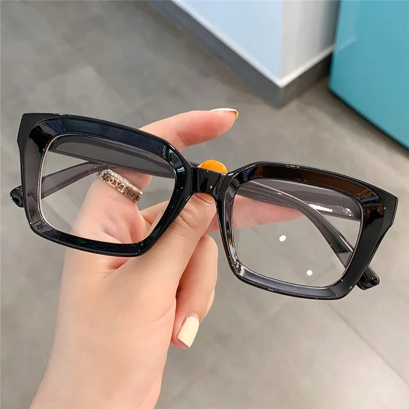 Lucky Square Protection Eyeglasses Frames Computer Vintage Women Anti Blue Light Blocking Optical Glasses