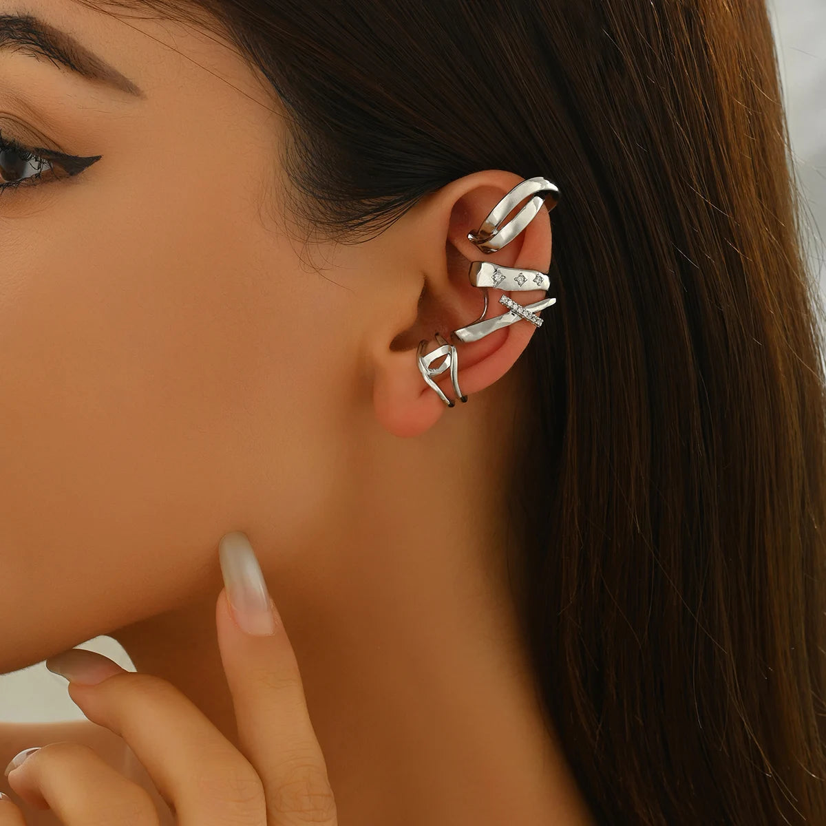In Stock Silver Color Copper Minimalist Neutral Ear Cuffs Geometric Lines Clip on Earrings for Party Occasions
