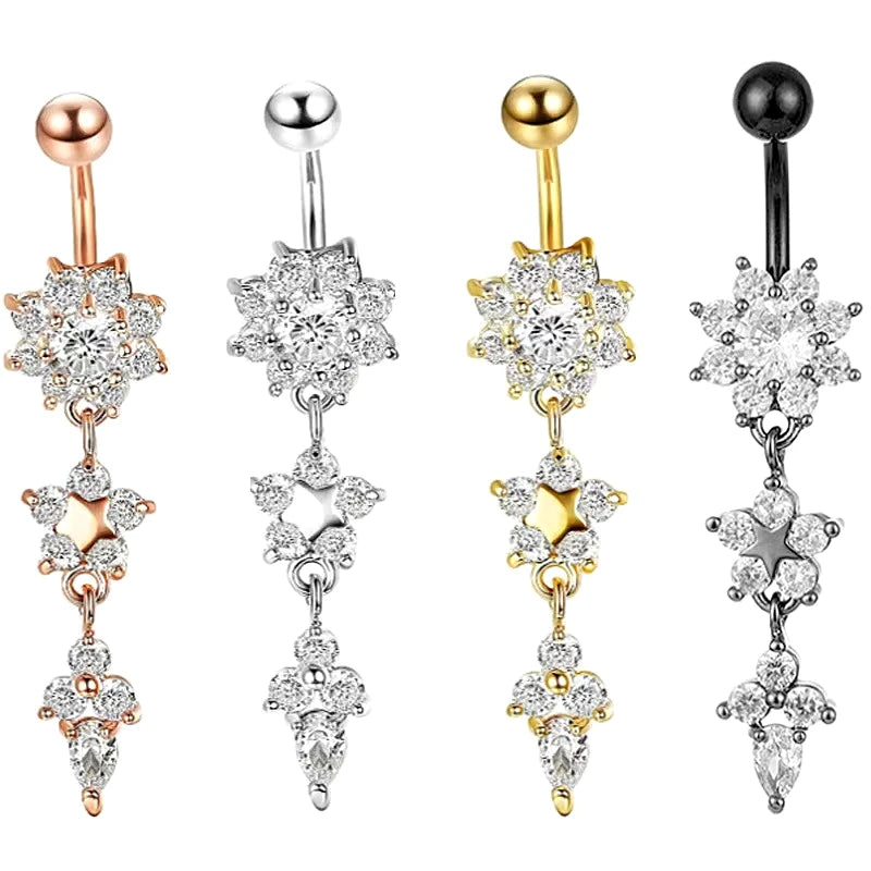 Piercing Jewelry Sparkling Cubic Zircon Belly Button Ring Silver Gold Black Water Drop Pendant Belly Button Ring Gifts for Women