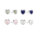 Korean Earrings Rose Clear Quartz Labradorite Lapis Lazuli Natural Stone S925 Sterling Silver Love Heart Shaped Studs Earrings