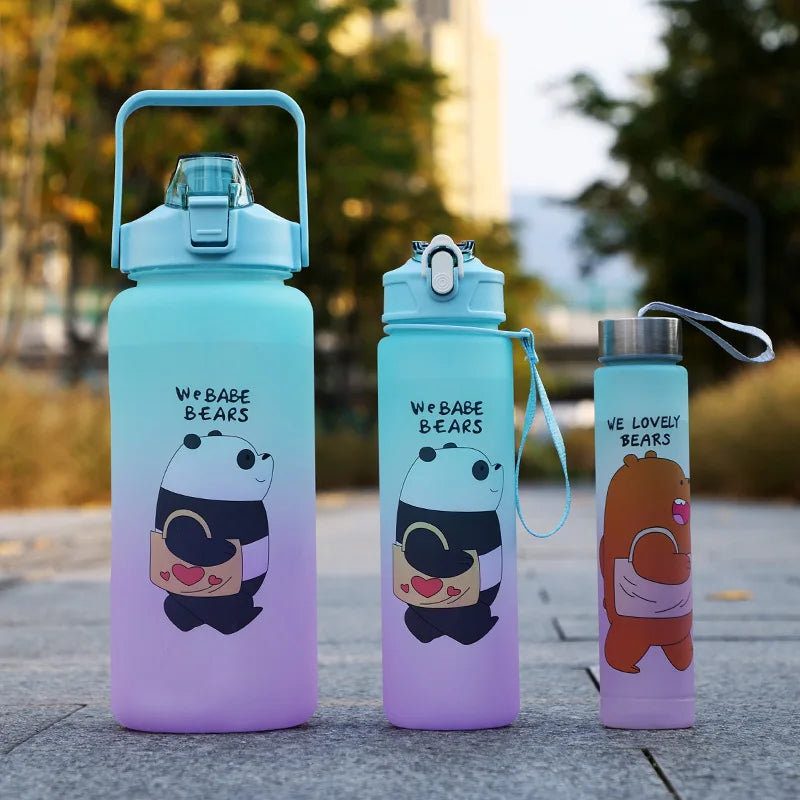 3pcs Set Plastic Gym Fitness Water Bottles with Vintage Style and Time Marker Motivational Sports Drinkware for Camping