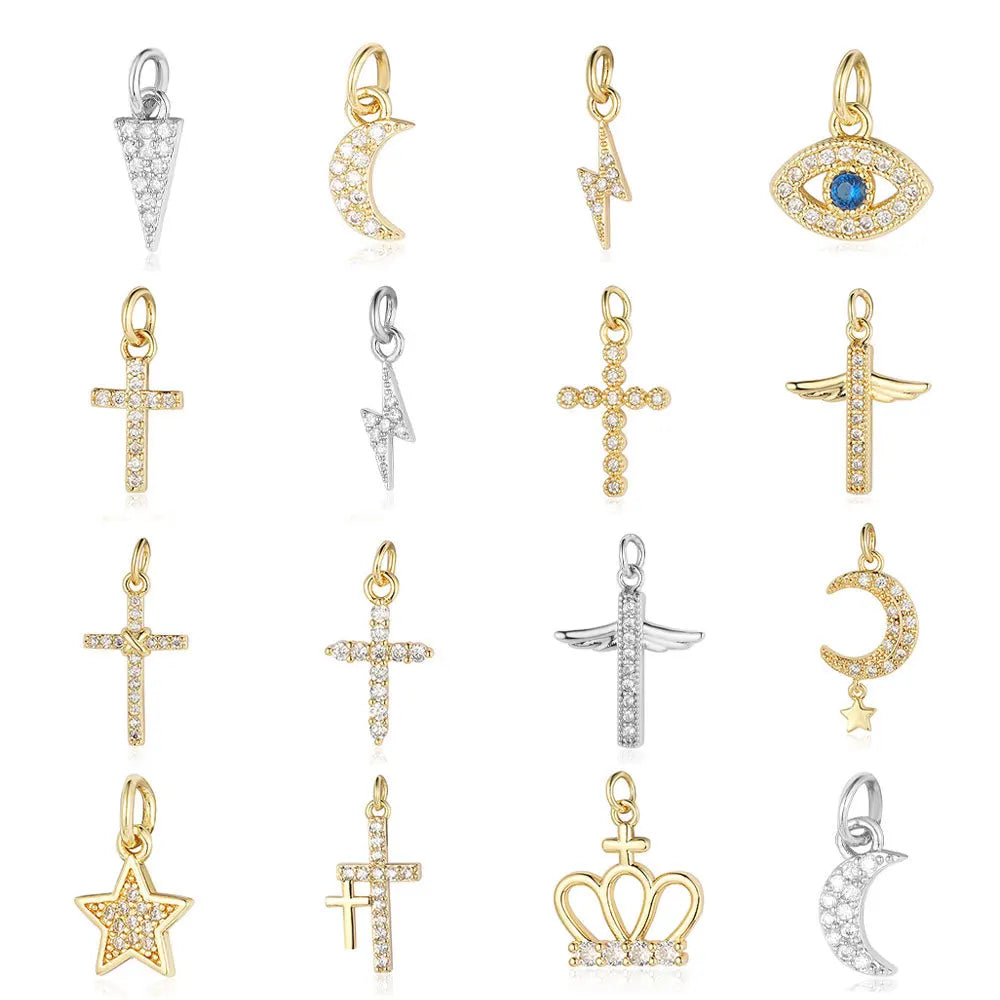 Beimai OEM Copper Zircon DIY Jewelry Accessories Cross Star Moon Lightning Eye Triangle for Kids for Jewelry Making