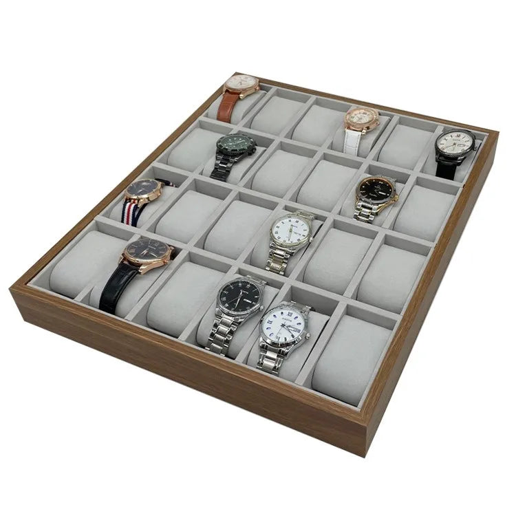 24-Slot Antique Walnut Color Wood Watch Display Tray Organizer Holder Large Capacity Watch Boxes & Cases