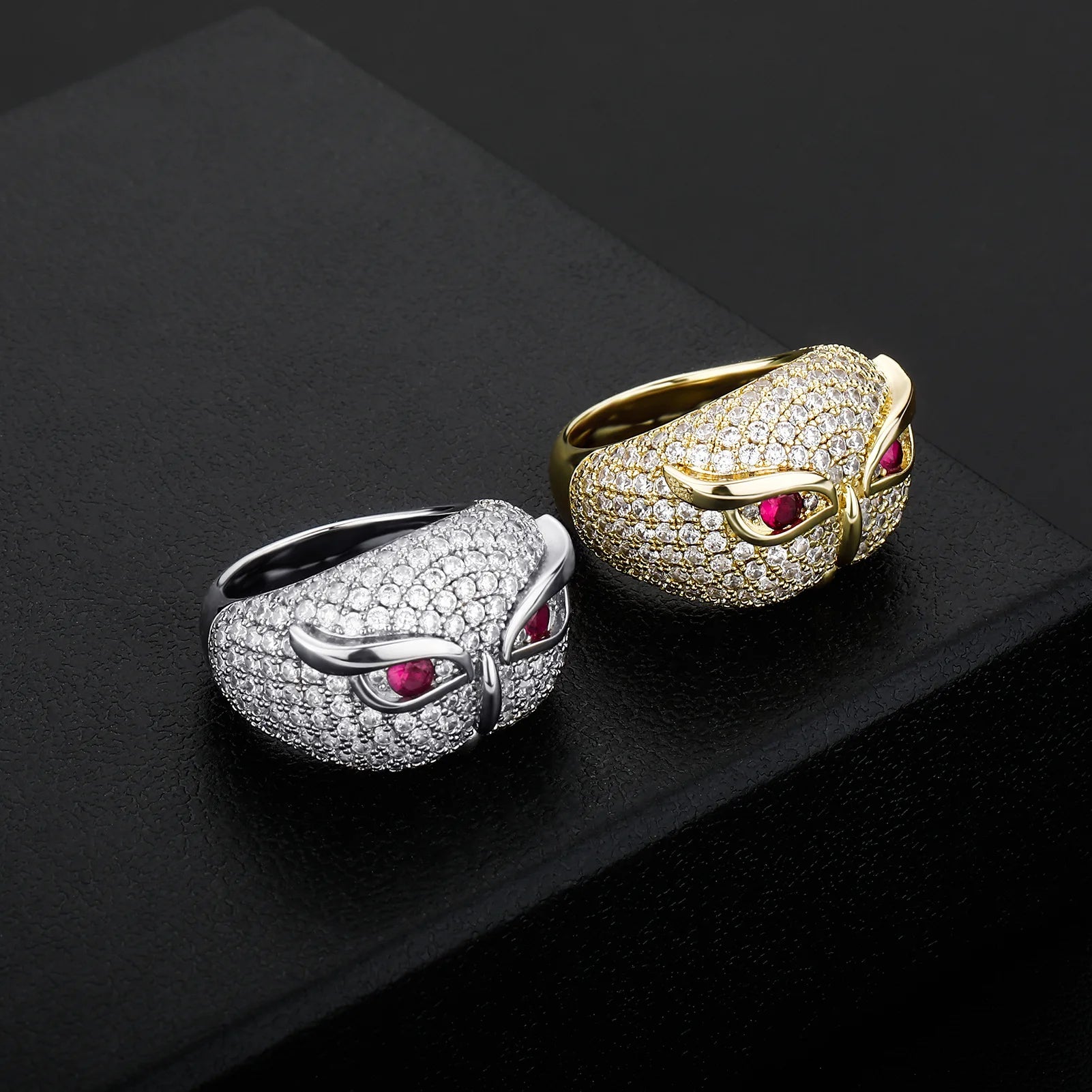 Funny Fashion Style Owl Rings SolidRing With Red Zircon Iced Out Cubic Zircon Hip Hop Personality Jewelry for Men Gifts