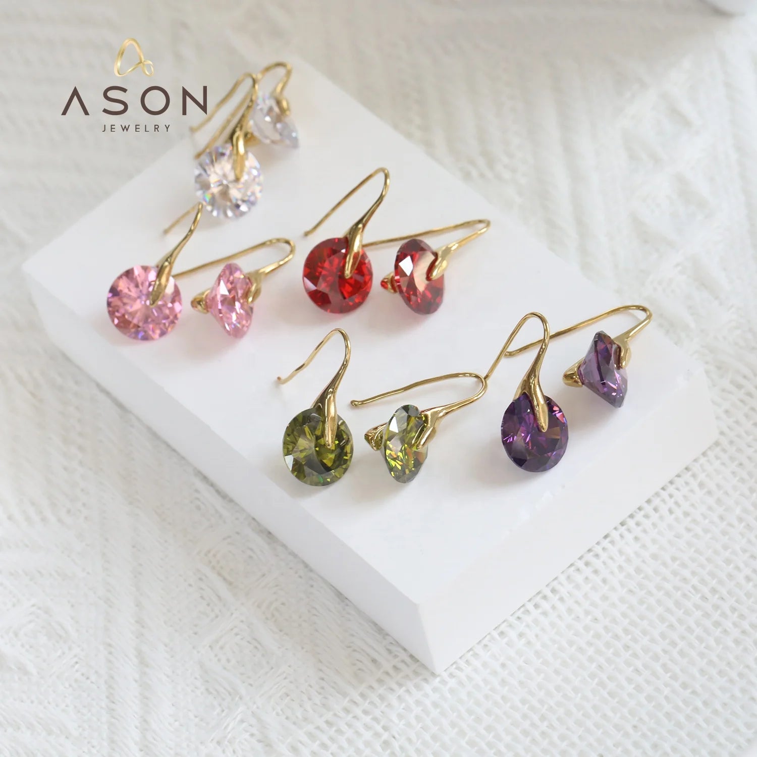 Ason Fashion Jewelry Earrings Wholesale Stainless Steel 18k Gold Plated Colorful Zircon Elegant Diamond Drop Earrings for Women