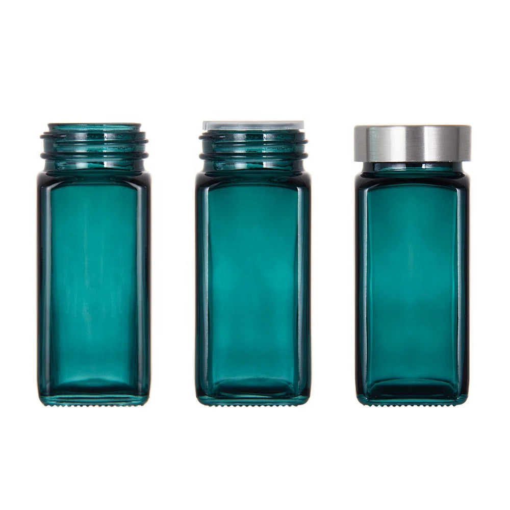 Wholesale Painting Green 120ml  Square Salt Shaker Pepper Spice Glass Jar for Kitchen BBQ