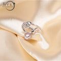 R255  DIY 7-8mm Natural Freshwater Pearl Ring Accessory 925 Sterling Silver Adjustable Size Engagement Jewelry Ring for Women