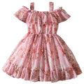 2025 Summer New Girls' Dress Korean Style Off-shoulder Spaghetti Straps Princess Dress Girls' Birthday Printed Dress