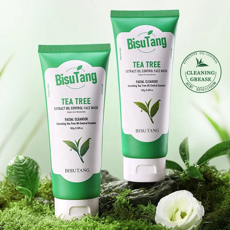 BISUTANG Tea Tree Extract Facial Cream Cleanser 100g Oil Control Moisturizing for Fragrance for Adults Removes Skin Dirt All