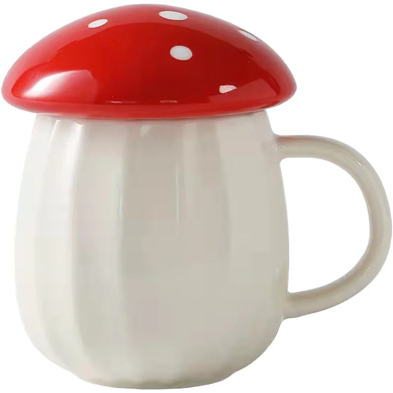 Nicely-made Stocked 10oz Set of 2 Vertical Textures Ceramic Mushroom Lidded Mug