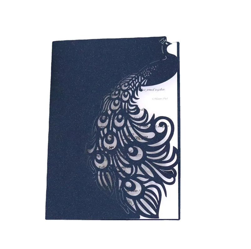 Royal Blue Hollow -Out Peacock Graduation Invitation Card Laser Cut Bar Mitzvah Debut 18th Birthday Invitations