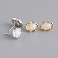 Fashion 925 Sterling Silver Synthetic White Opal Gold Plated Stud Earring Jewelry for Women