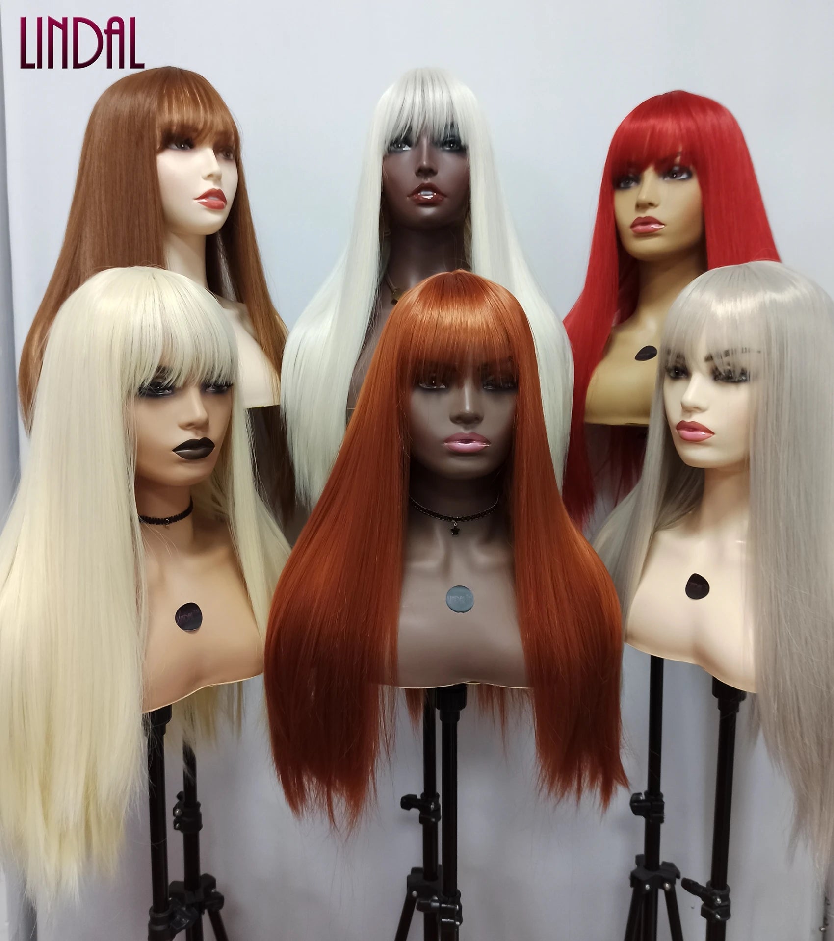 Hot Selling Synthetic Wig With Bang | No Lace | Pre-Plucked Hairline | Glueless Wear | Natural 24Inch Multi Color Available