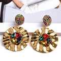 High-Quality Colorful Rhinestones Metal Gold Drop Earrings Statement Vintage Hanging Trendy Dangle Earring Jewelry for Women