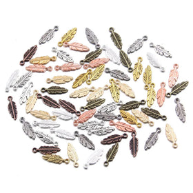 5mm*1.5cm 9Colors Mini Alloy Feather Charm Pendants Embossed Metal Plume Ornaments for DIY Earring Bracelet Jewelry Findings
