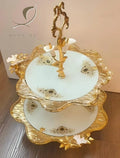 2026 New Arrived QIAN HU Home Decorative 2 Tiers Metal Iron Glass Serving Candy Dry Fruit Deco Cake Stand Storage Trays