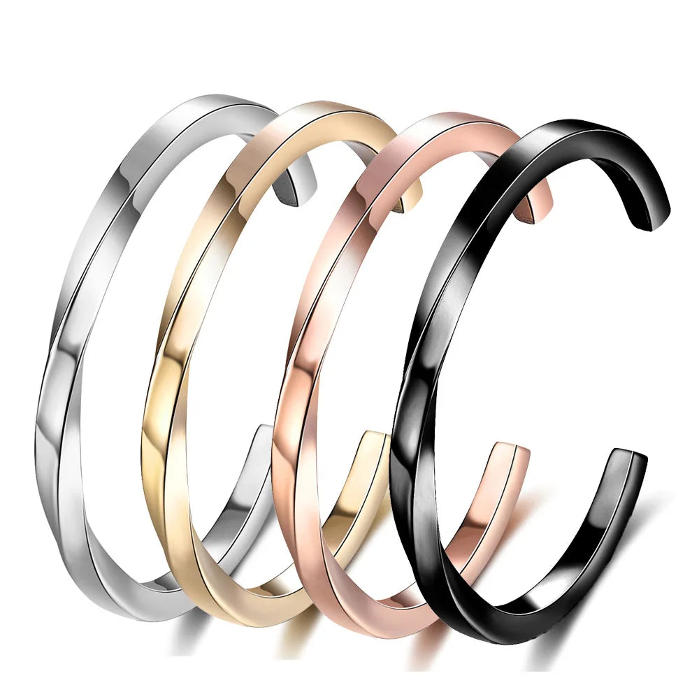 Custom Fashion Jewelry C Shaped Opening Contorted Geometric Stainless Steel Cuff Bracelet